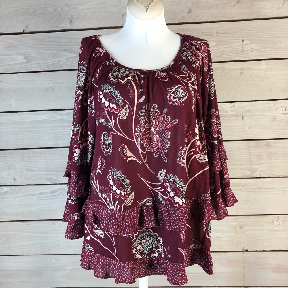 NWT Style & Co Floral Tiered Bell Sleeve Blouse